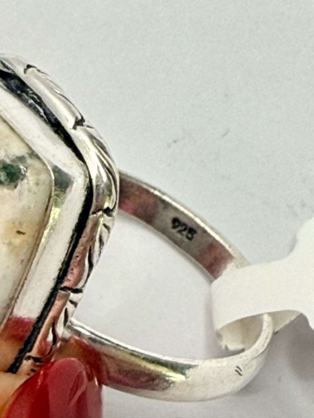 Tree Agate Ring Size 10 Sterling Silver 925 Natural Stone Ring - Picture 4 of 5